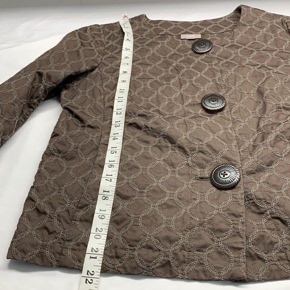 J Jill Crop Blazer Jacket Embroidered Circles 3/4 Sleeves Size Small Brown - Picture 10 of 11